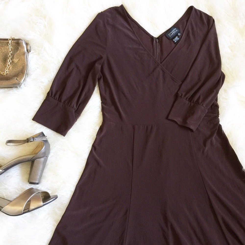 Brown v neck, fit and flare swing dress